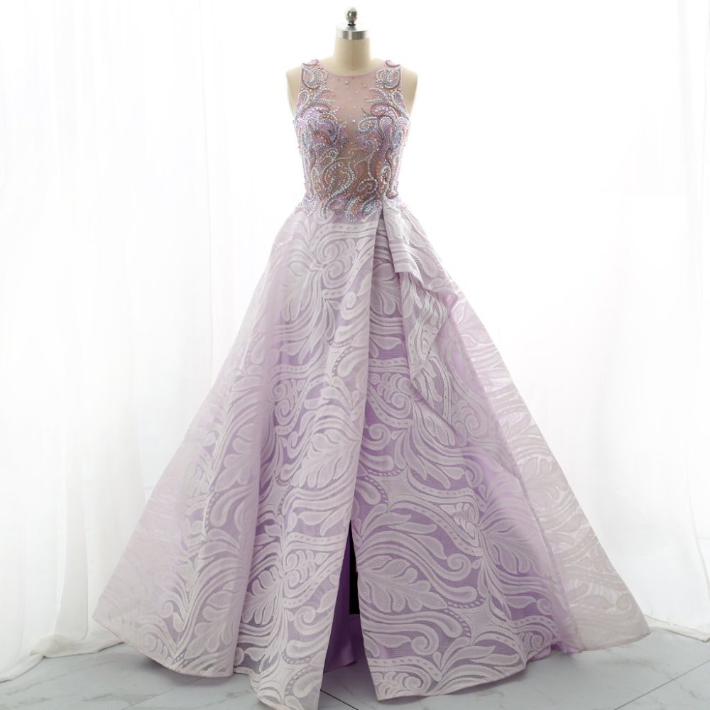 COPY - Straps Illustion Ball Gown Prom Dress Lace Formal Evening Gown